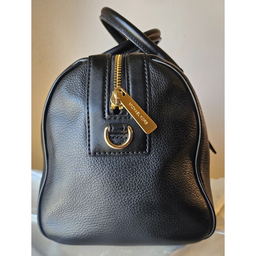 Michael Kors Medium Bedford Black/Gold Pebbled Leather Duffle Satchel Crossbody - Picture 7 of 16